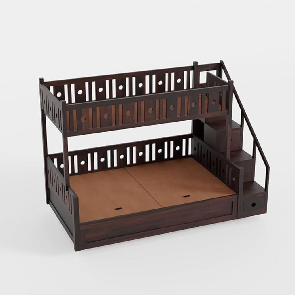 Solid Sheesham Wood Bunk Bed with Storage
