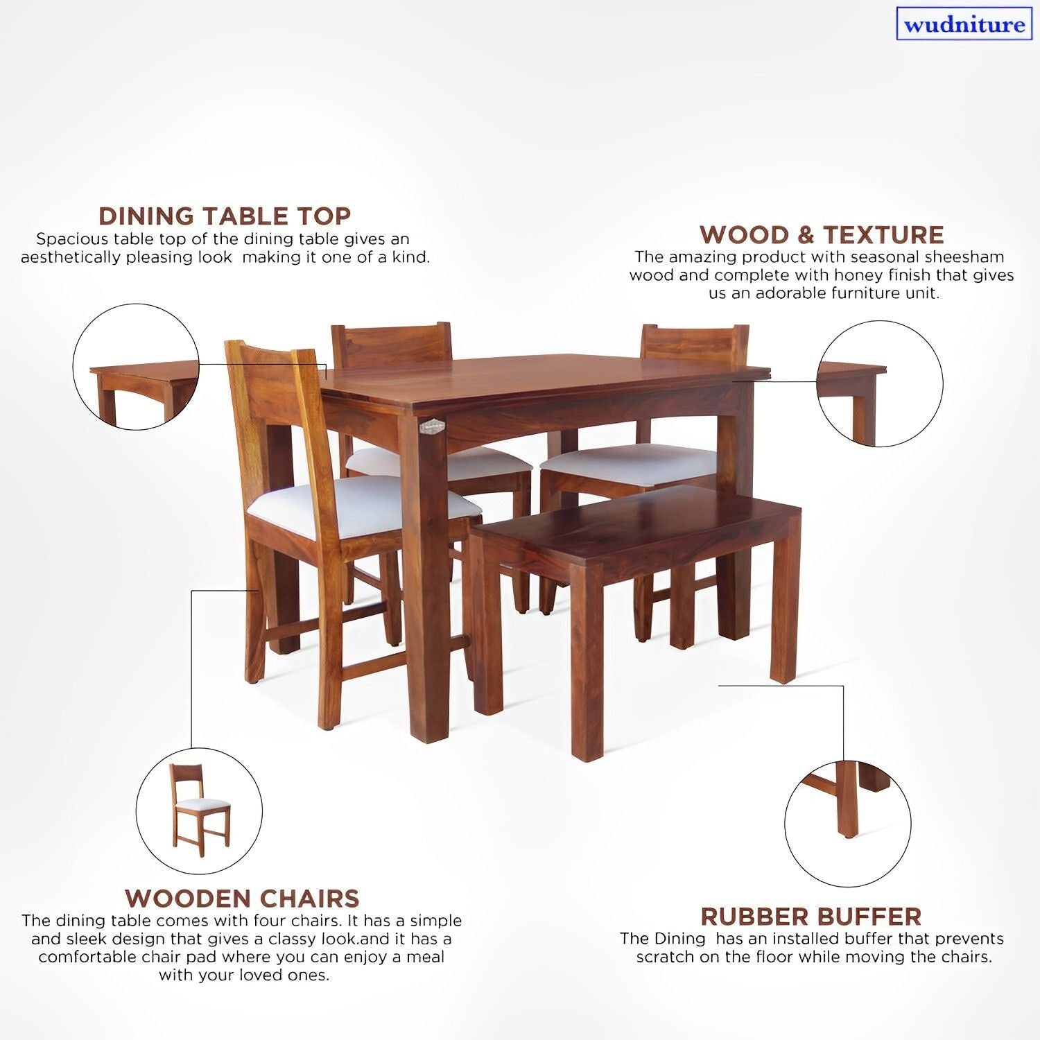 Sheesham Wood 4 Seater Dining Table Set