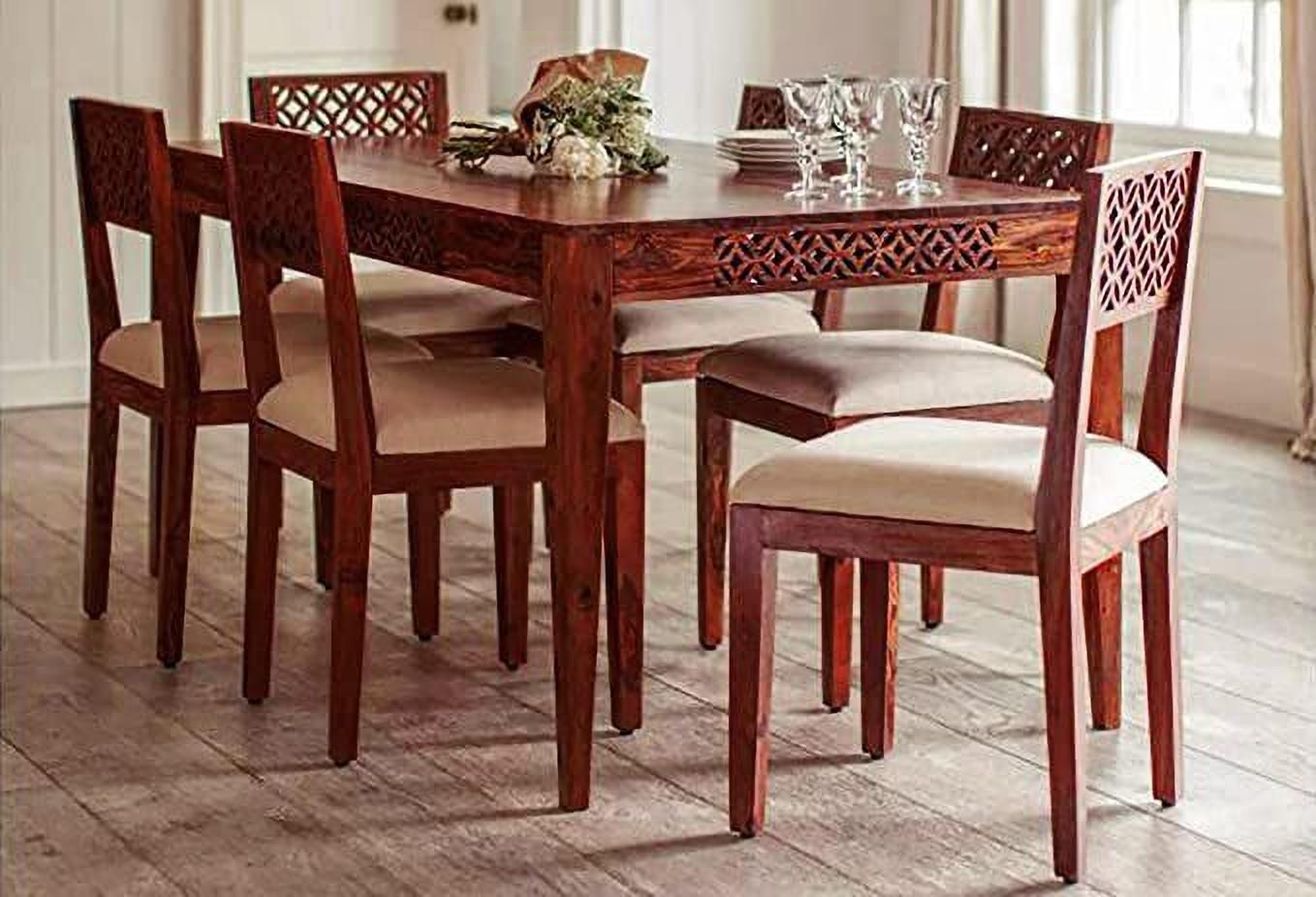 Sheesham Wood 6 Seater Dining Table Set with Chairs