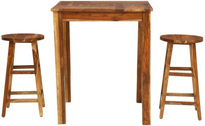 Solid Sheesham Wood Bar Table Set with 2 Stools view 2