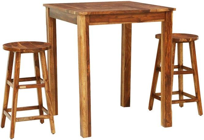 Solid Sheesham Wood Bar Table Set with 2 Stools
