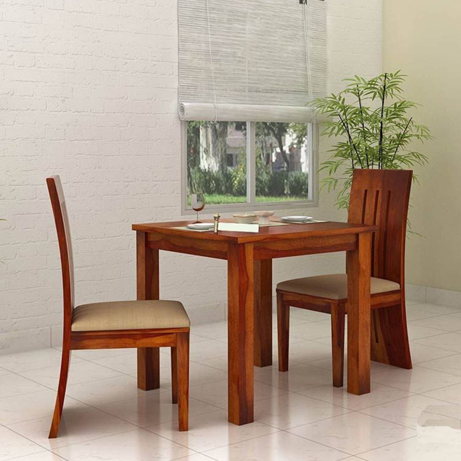 Solid Sheesham Wood 2 Seater Dining Table Set