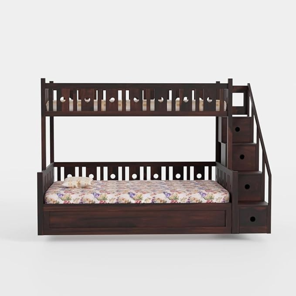Solid Sheesham Wood Bunk Bed with Storage