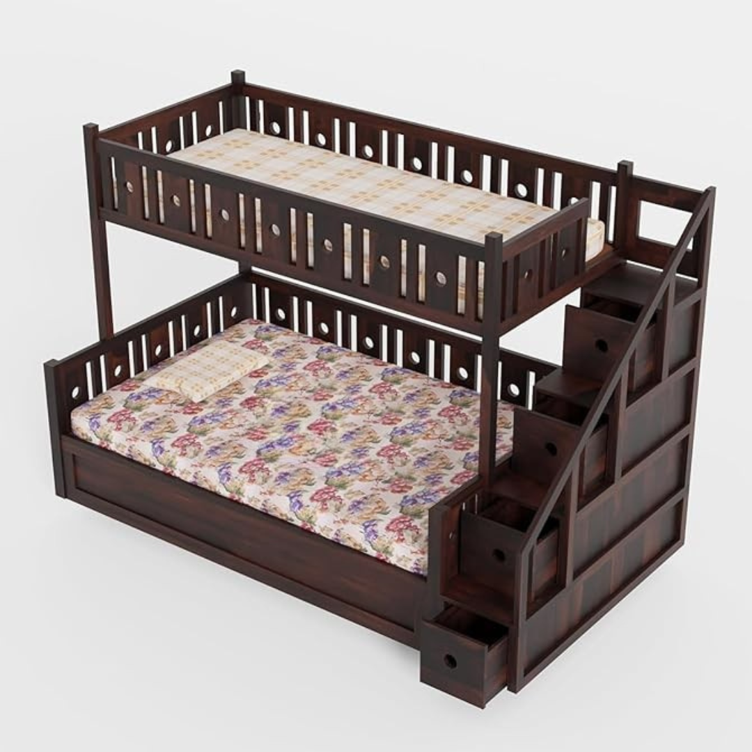 Solid Sheesham Wood Bunk Bed with Storage