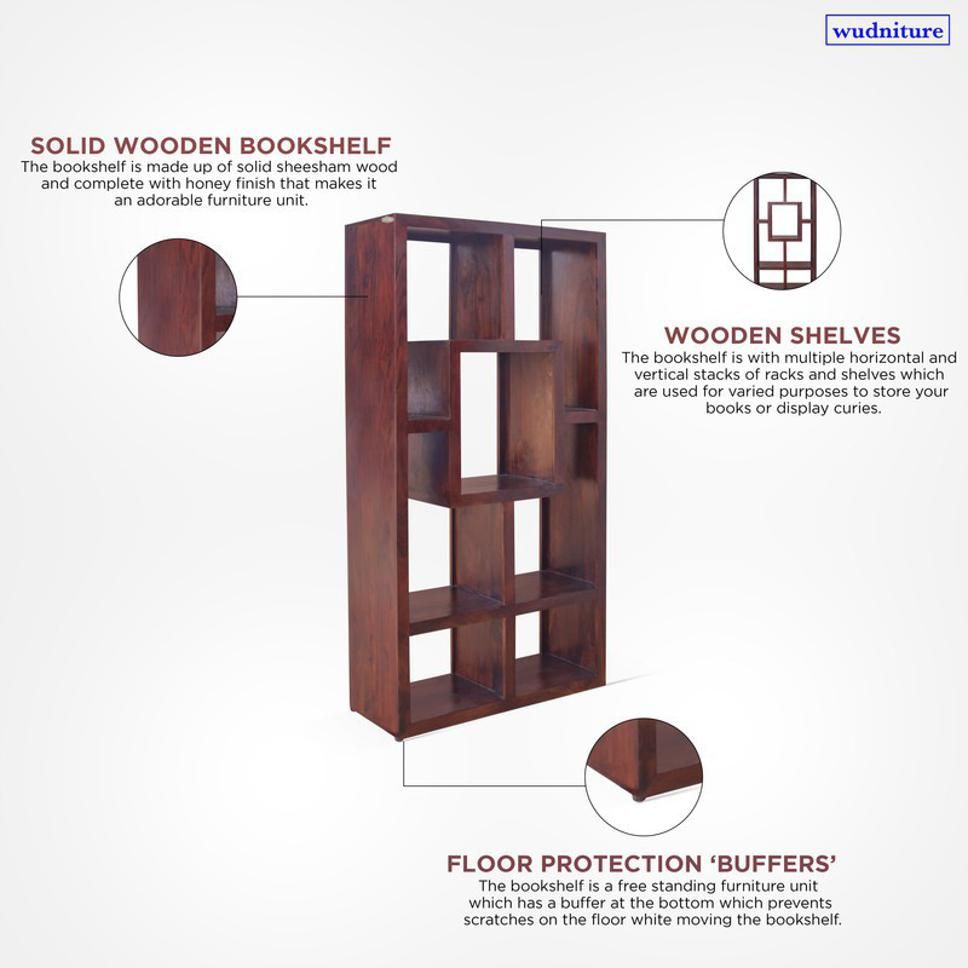 Sheesham Wood Geometric Bookshelf & Display Unit