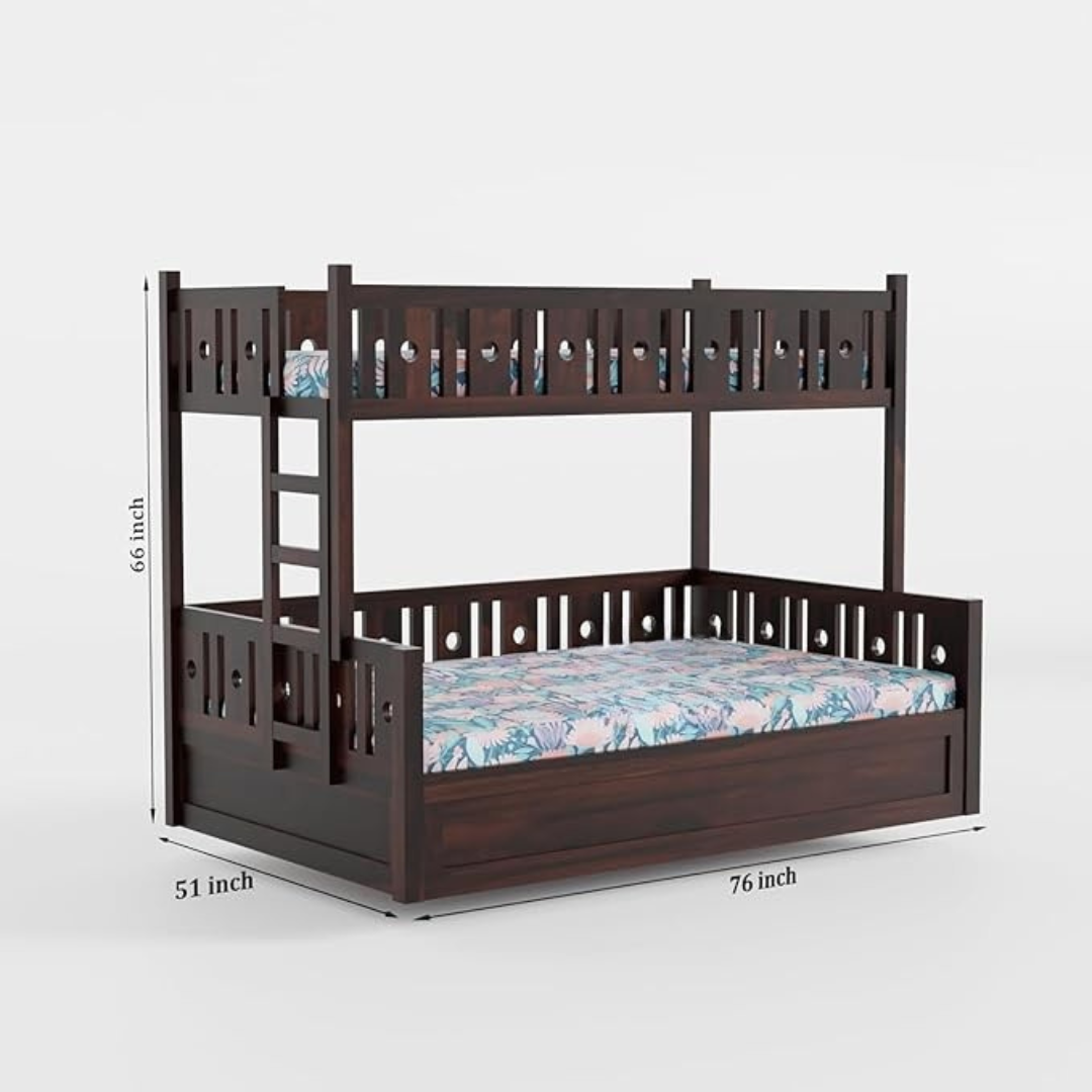 Solid Sheesham Wood Bunk Bed with Storage