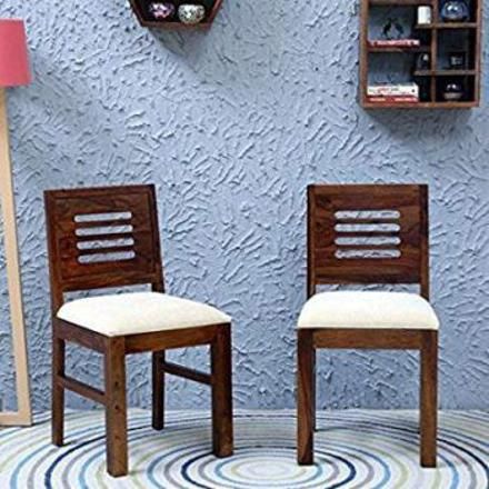 Solid Sheesham Wood Dining Chair Set of 2 with Cushion