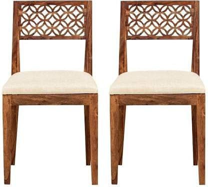 Solid Wood Dining Chair Set of 2 with Cushioned Seat