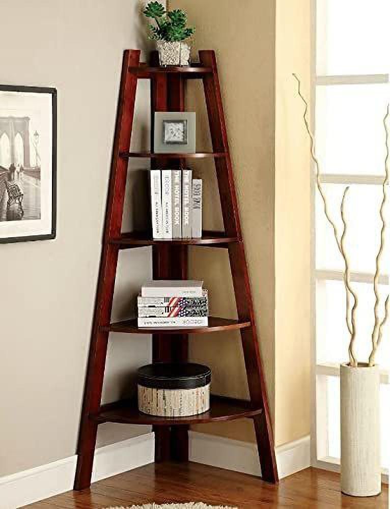 Sheesham Wood Corner Ladder Bookshelf | 5 Tier Display Rack for Living Room & Bedroom