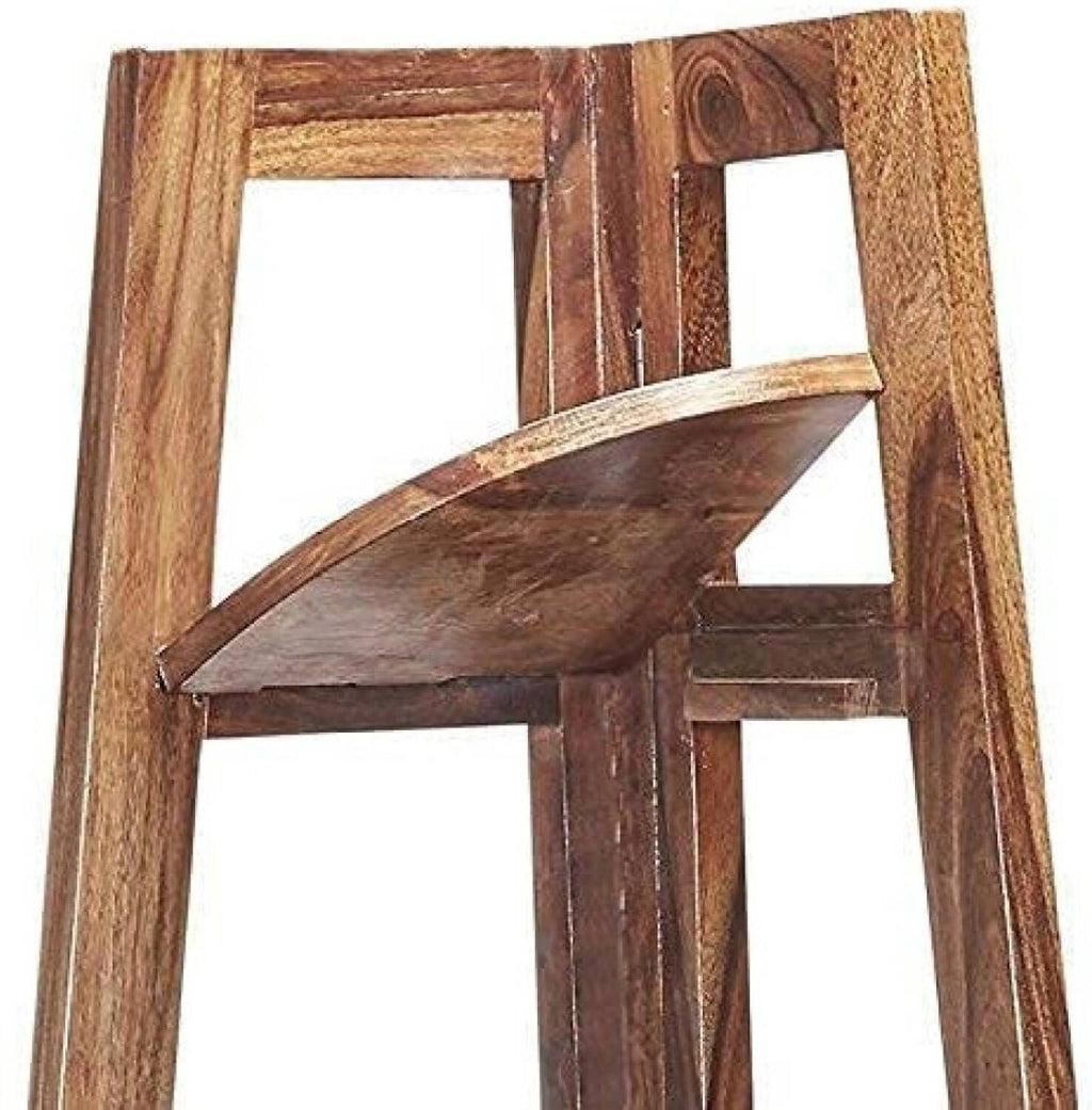 Sheesham Wood Corner Ladder Bookshelf | 5 Tier Display Rack for Living Room & Bedroom