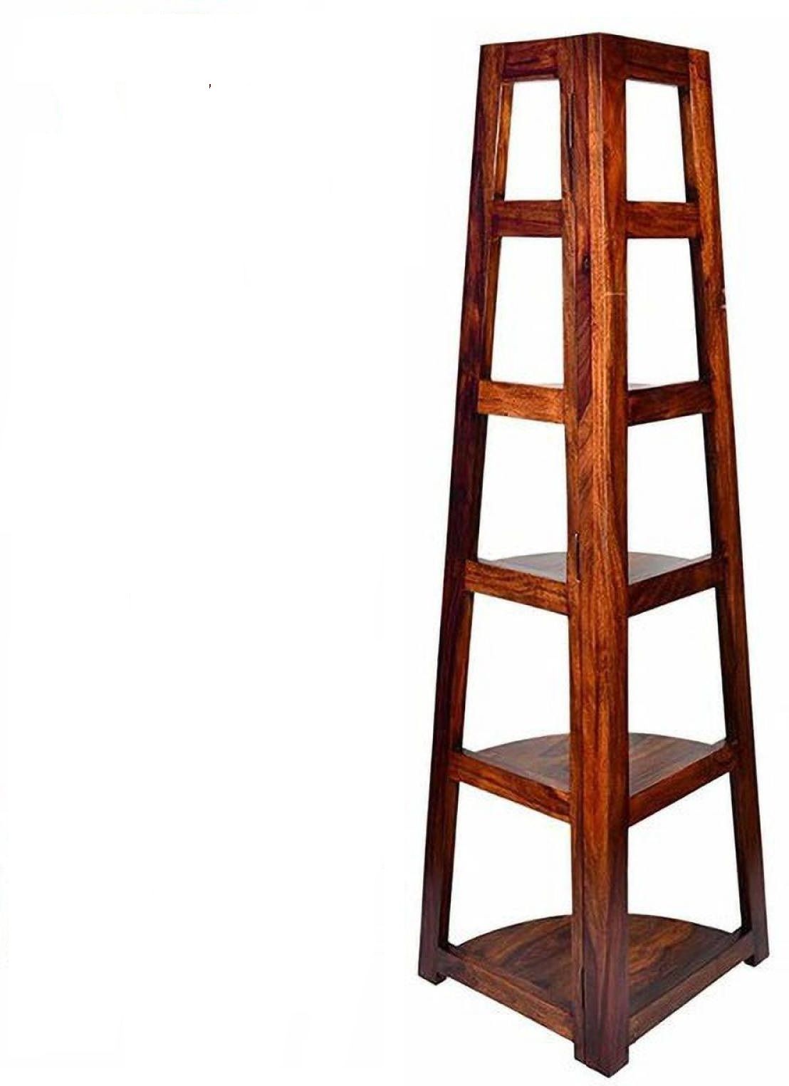 Sheesham Wood Corner Ladder Bookshelf | 5 Tier Display Rack for Living Room & Bedroom