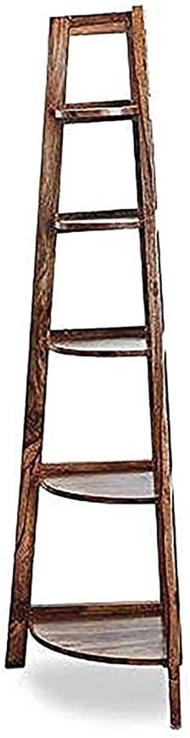 Sheesham Wood Corner Ladder Bookshelf | 5 Tier Display Rack for Living Room & Bedroom