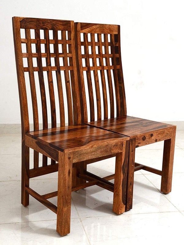 Solid Sheesham Wood High Back Dining Chair Set of 2