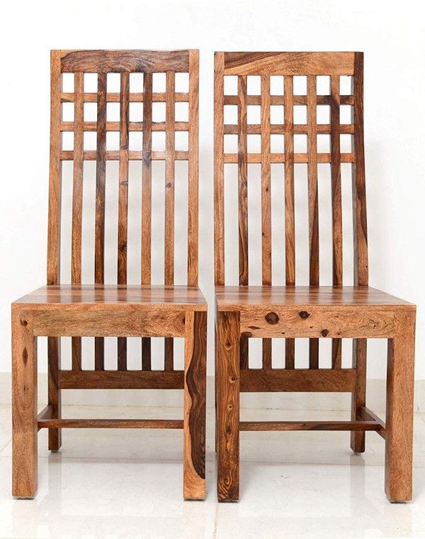 Solid Sheesham Wood High Back Dining Chair Set of 2