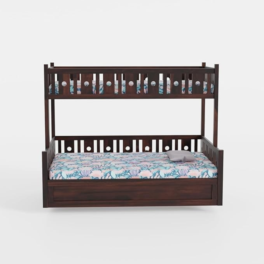 Solid Sheesham Wood Bunk Bed with Storage