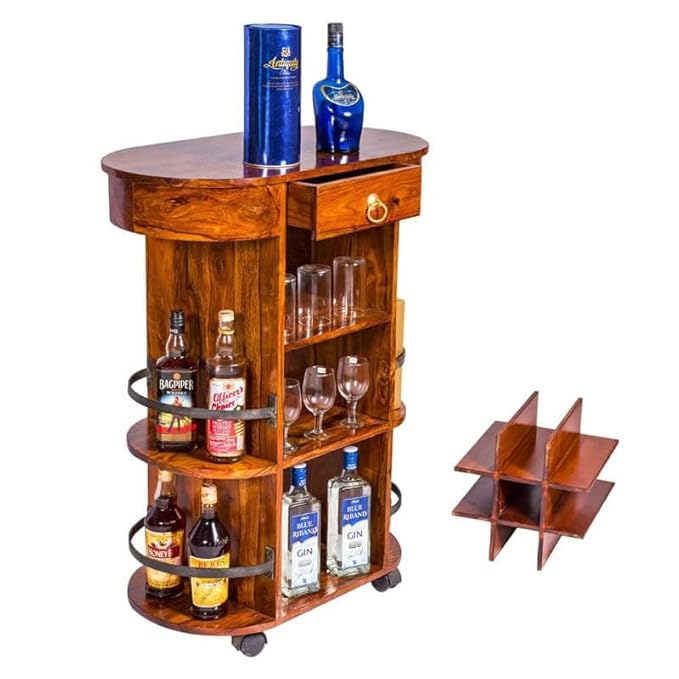 Solid Sheesham Wood Wall-Mounted Bar Cabinet view 2