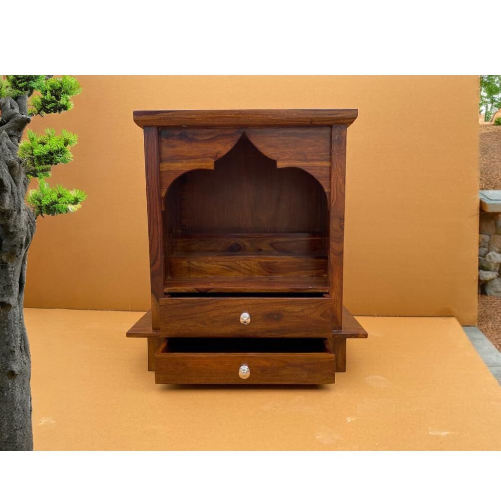 Solid Sheesham Wood Open Pooja Mandir with Drawers