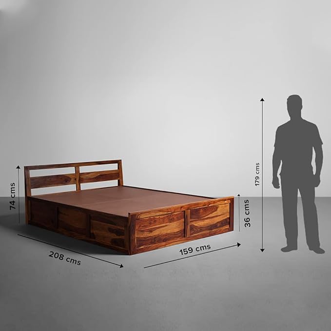 Sheesham Wood Queen Size Bed with Low Headboard