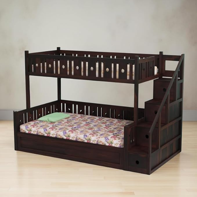 Solid Sheesham Wood Bunk Bed with Storage