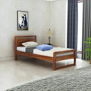 Solid Sheesham Wood Single Bed Without Storage | Multipurpose Wooden Single Bed Cot Palang Furniture for Bedroom, Living Room Home and Hotel (Teak Finish)