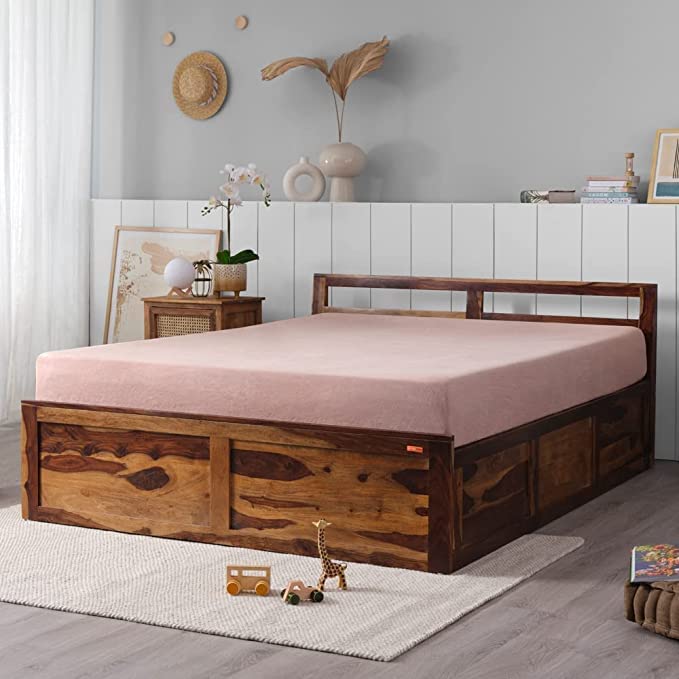 Sheesham Wood Queen Size Bed with Low Headboard