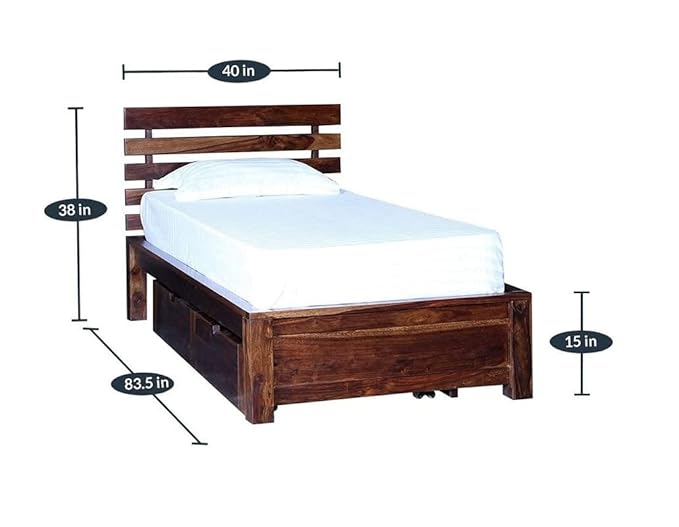 Solid Sheesham Wood Single Bed with Storage