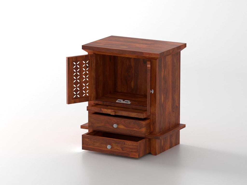 Compact Sheesham Wood Pooja Mandir with Drawers
