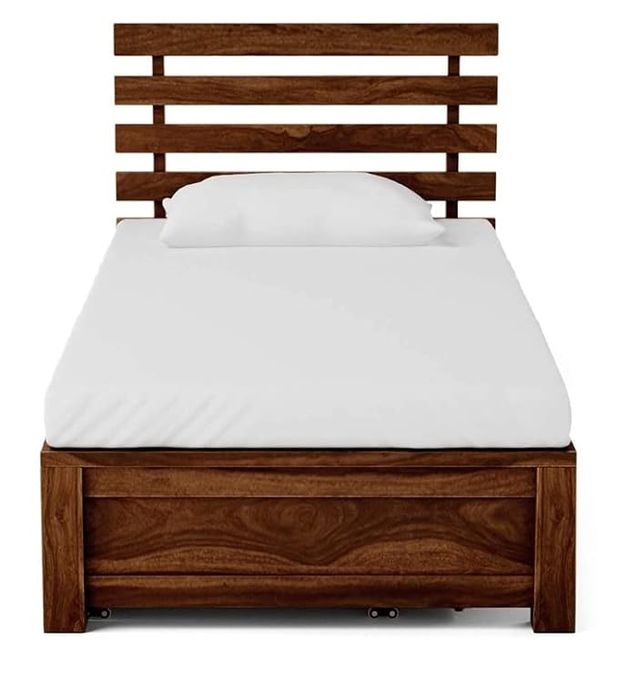 Solid Sheesham Wood Single Bed with Storage