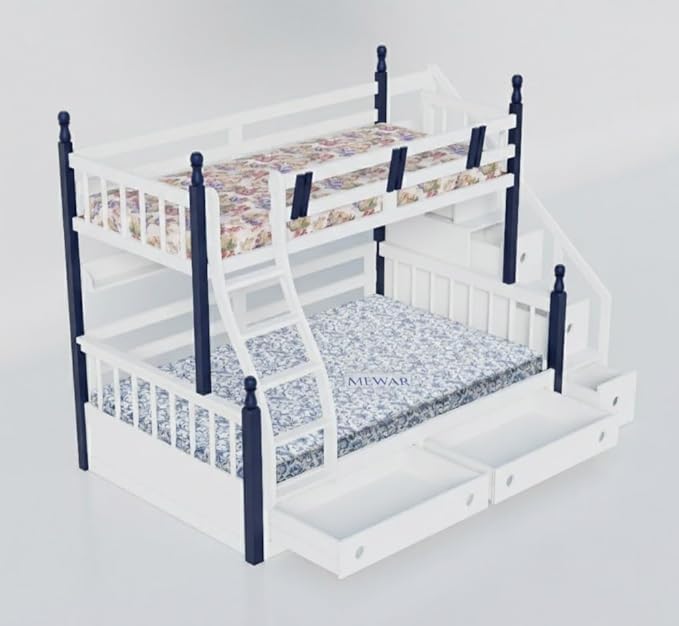 Solid Sheesham Wood Bunk Bed with Storage