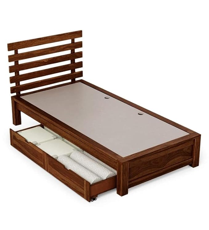 Solid Sheesham Wood Single Bed with Storage
