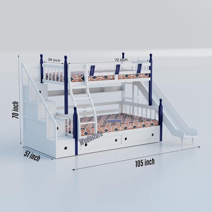 Solid Sheesham Wood Bunk Bed With Storage
