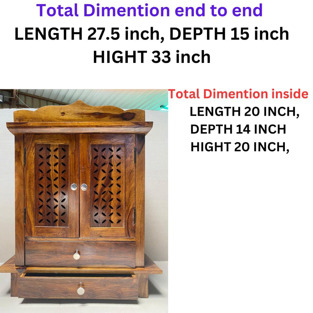 Sheesham Wood Pooja Mandir with Doors & Drawer