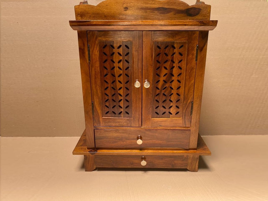 Sheesham Wood Pooja Mandir with Doors & Drawer