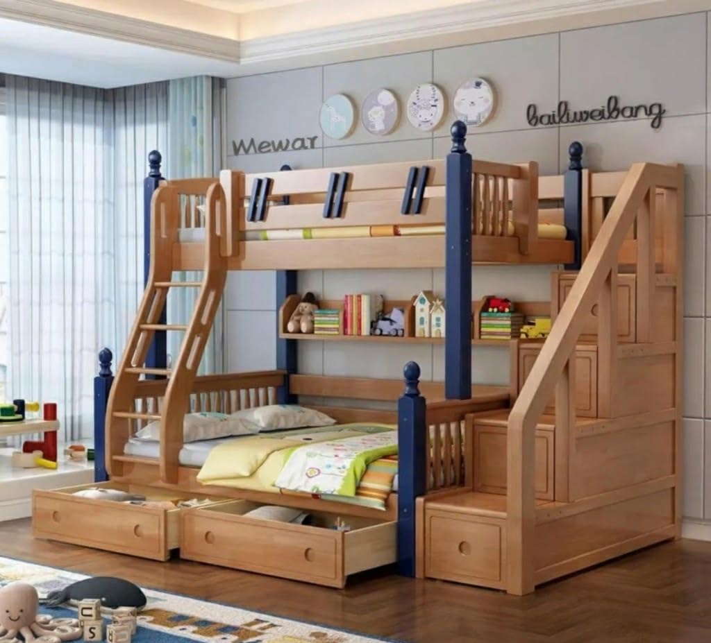 Solid Sheesham Wood Bunk Bed with Storage