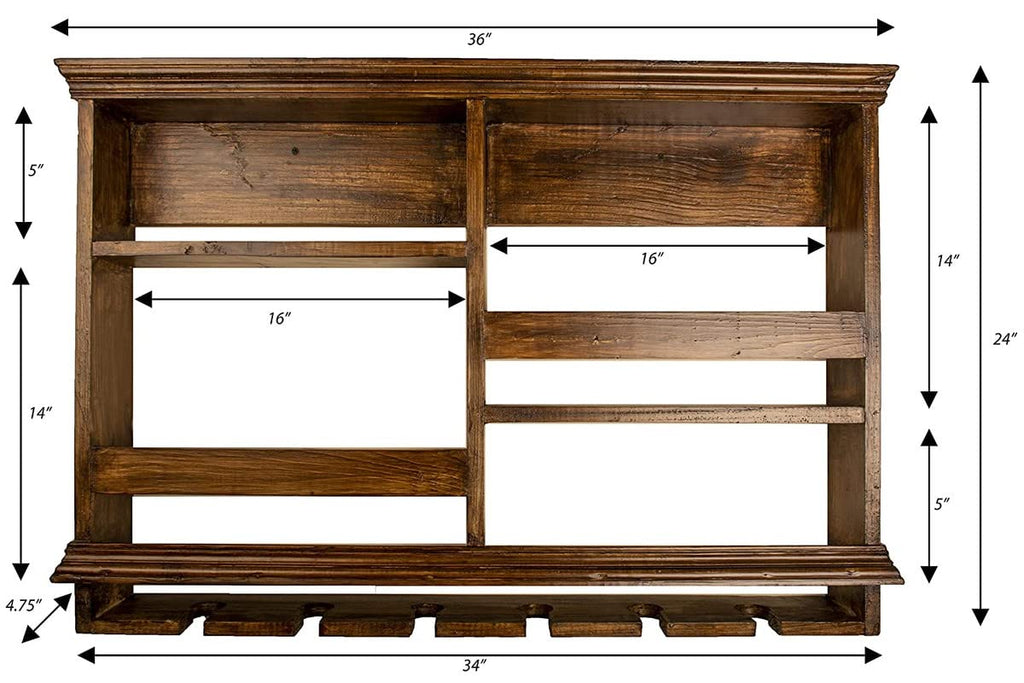 Solid Wood Wall Mounted Bar Rack with Glass Holder
