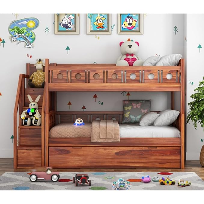 Solid Sheesham Wood Bunk Bed With Storage