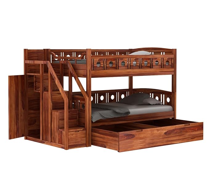 Solid Sheesham Wood Bunk Bed With Storage
