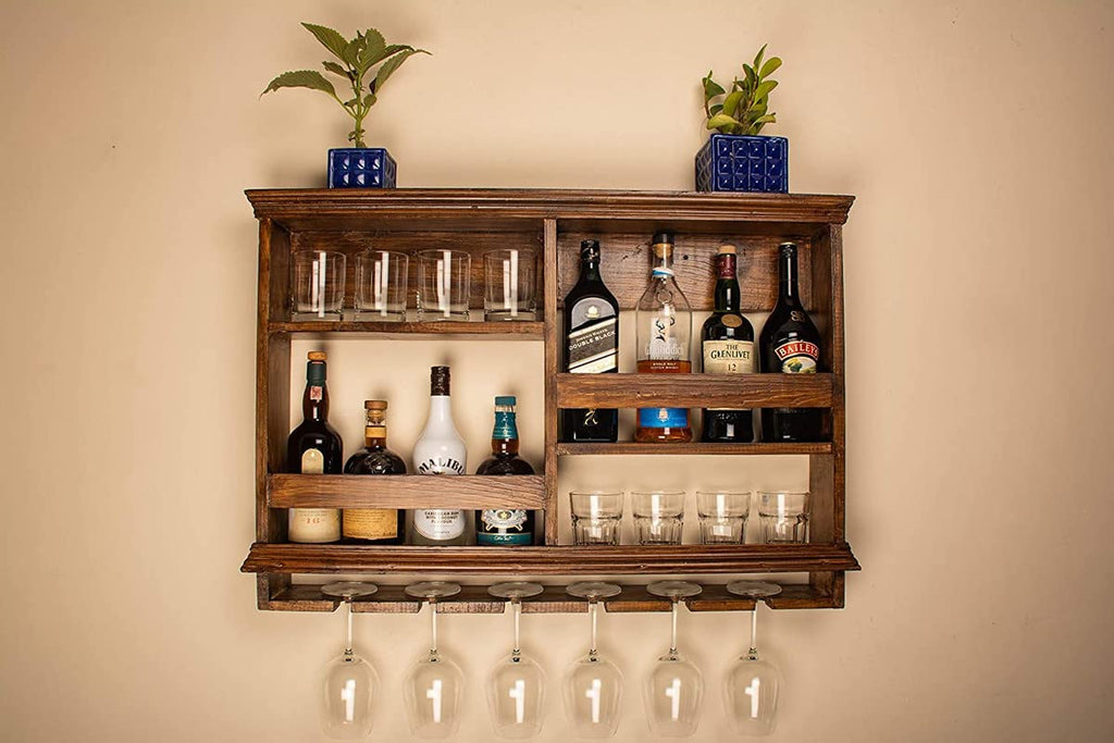 Bar Helper Rack Solid Wood Wall Mounted Bar Rack with Glass Holder – Mewar Furniture
