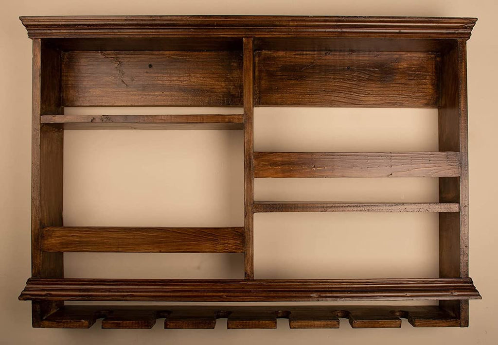 Solid Wood Wall Mounted Bar Rack with Glass Holder