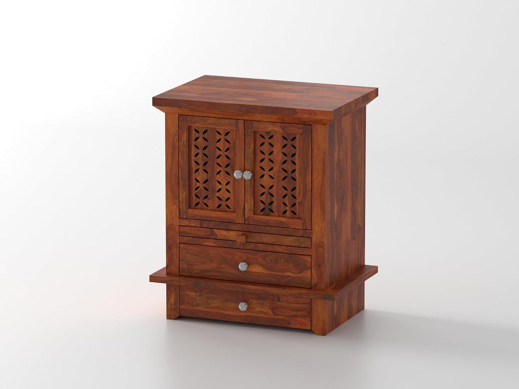 Compact Sheesham Wood Pooja Mandir with Drawers