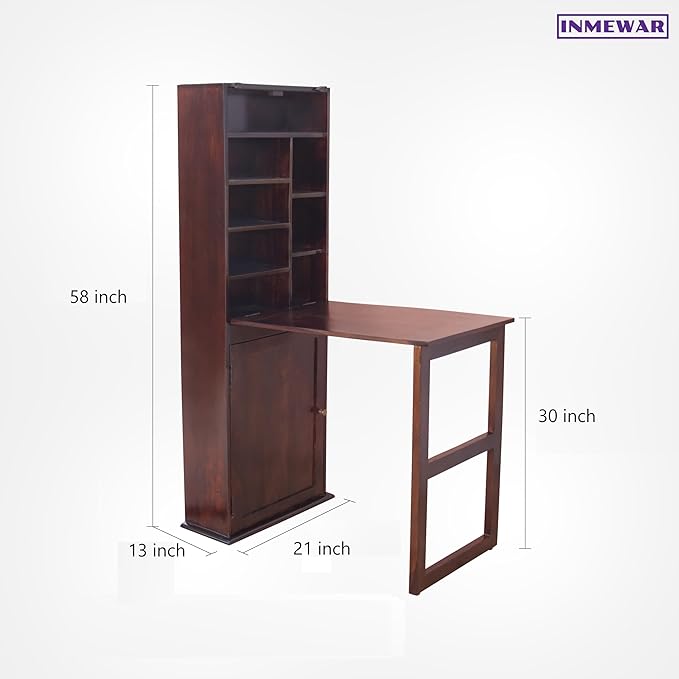 Solid Sheesham Wood Bookcase with Study Desk for Home