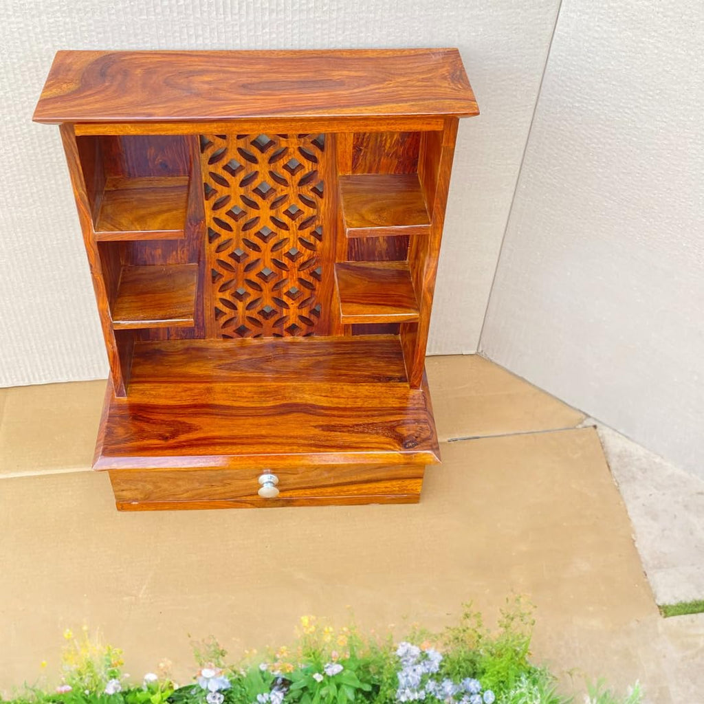 Sheesham Wood Wall Mounted Pooja Shelf