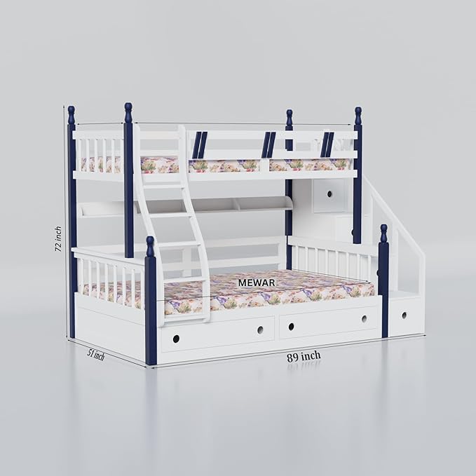 Solid Sheesham Wood Bunk Bed with Storage view 4