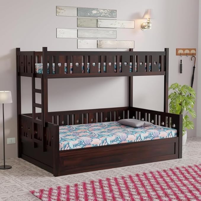 Solid Sheesham Wood Bunk Bed with Storage