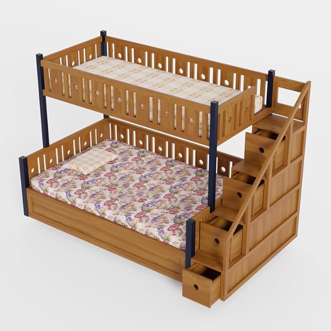 Solid Sheesham Wood Bunk Bed with Storage