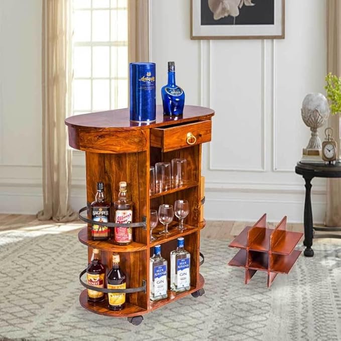 Solid Sheesham Wood Wall-Mounted Bar Cabinet