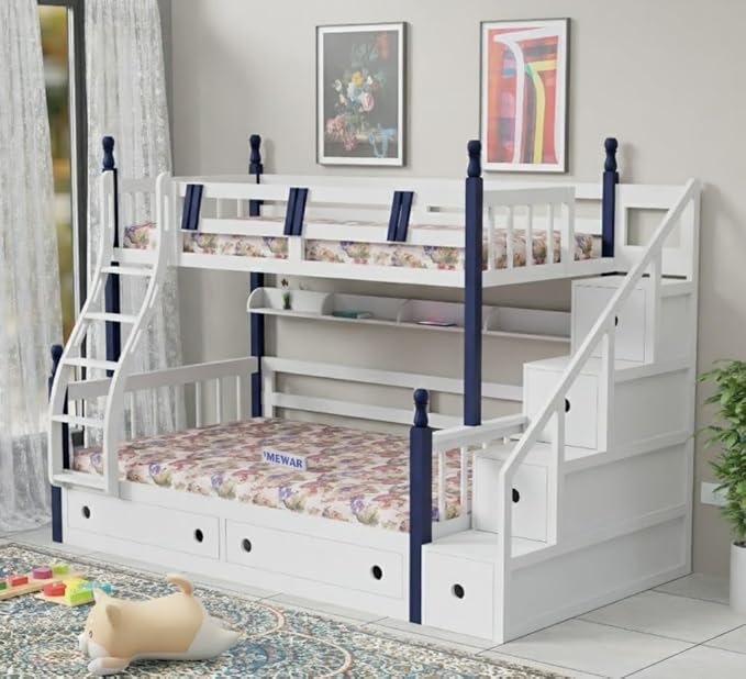 Solid Sheesham Wood Bunk Bed with Storage