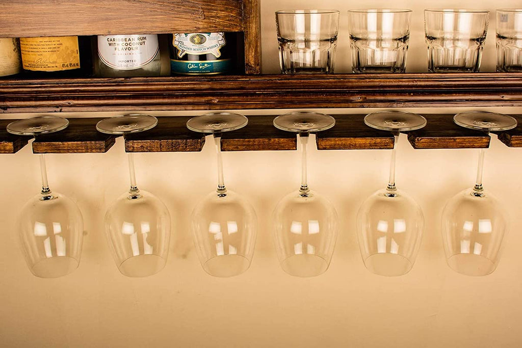 Solid Wood Wall Mounted Bar Rack with Glass Holder