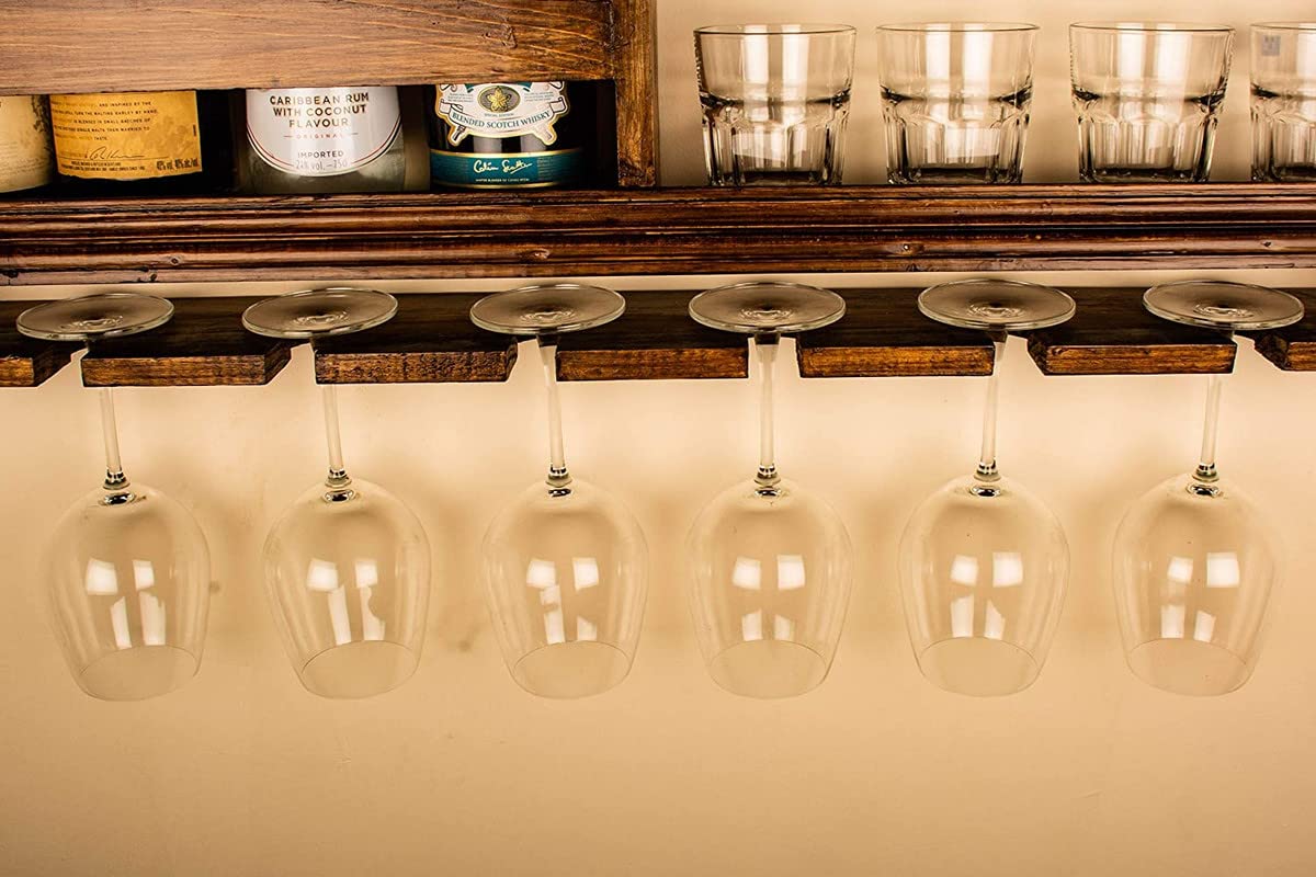 Solid Wood Wall Mounted Bar Rack with Glass Holder