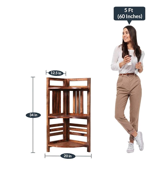 Solid Sheesham Wood Corner Open Bookcase